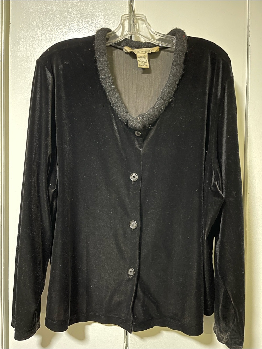 Vintage Lane Bryant Black Velvet Button-Front Top with Black Trim